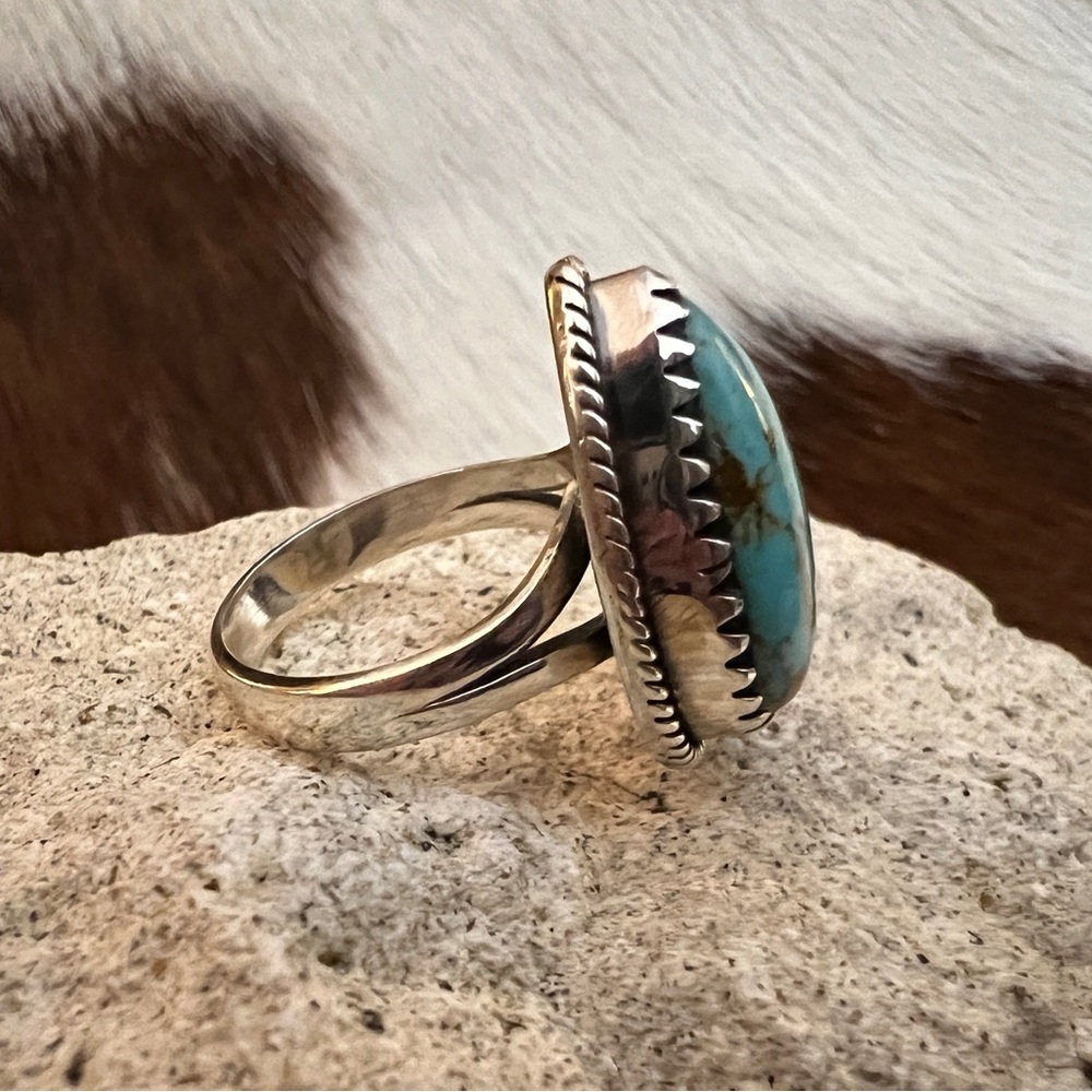 ❤️ Kingman Turquoise Statement Sterling  925 Navajo Style Western Ring Size 6.75 - Picture 5 of 16